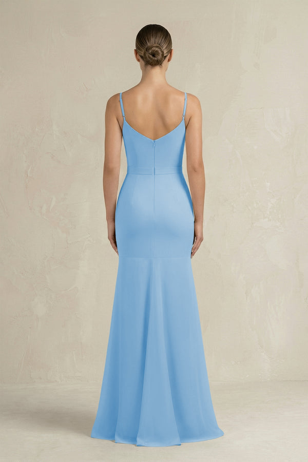 Cami Strap Mermaid Ruffled Chiffon Bridesmaid Dress in Steel Blue - KissProm Bridesmaid Dresses