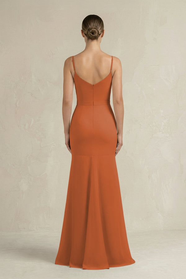 Cami Strap Mermaid Ruffled Chiffon Bridesmaid Dress in Terracotta - KissProm Bridesmaid Dresses