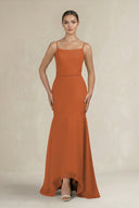 Cami Strap Mermaid Ruffled Chiffon Bridesmaid Dress in Terracotta - KissProm Bridesmaid Dresses