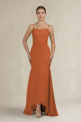 Cami Strap Mermaid Ruffled Chiffon Bridesmaid Dress in Terracotta - KissProm Bridesmaid Dresses