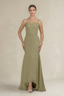 Cami Strap Mermaid Ruffled Chiffon Bridesmaid Dress in Thyme - KissProm Bridesmaid Dresses