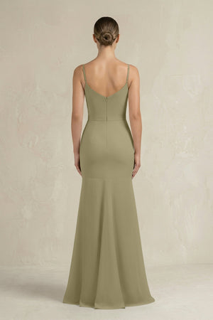 Cami Strap Mermaid Ruffled Chiffon Bridesmaid Dress in Thyme - KissProm Bridesmaid Dresses