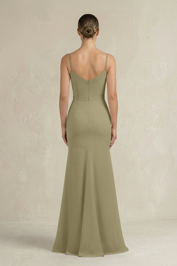 Cami Strap Mermaid Ruffled Chiffon Bridesmaid Dress in Thyme - KissProm Bridesmaid Dresses