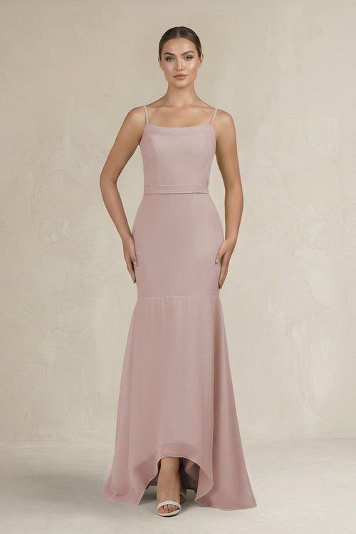 Cami Strap Mermaid Ruffled Chiffon Bridesmaid Dress in Toffee - KissProm Bridesmaid Dresses