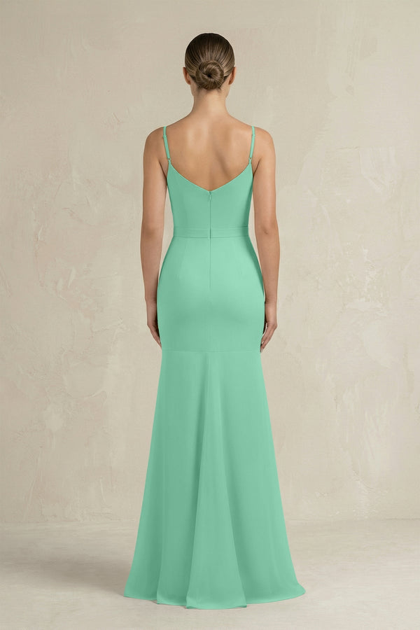 Cami Strap Mermaid Ruffled Chiffon Bridesmaid Dress in Turquoise - KissProm Bridesmaid Dresses