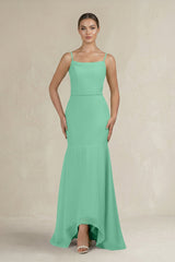 Cami Strap Mermaid Ruffled Chiffon Bridesmaid Dress in Turquoise - KissProm Bridesmaid Dresses