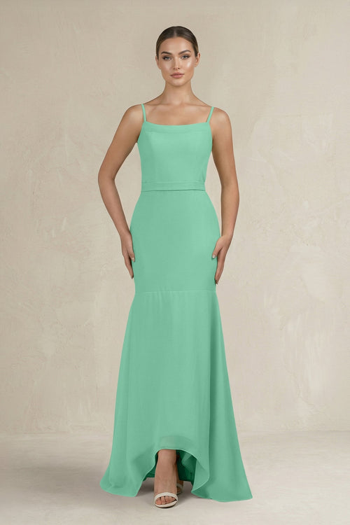Cami Strap Mermaid Ruffled Chiffon Bridesmaid Dress in Turquoise - KissProm Bridesmaid Dresses