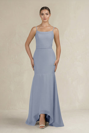 Cami Strap Mermaid Ruffled Chiffon Bridesmaid Dress in Twilight - KissProm Bridesmaid Dresses