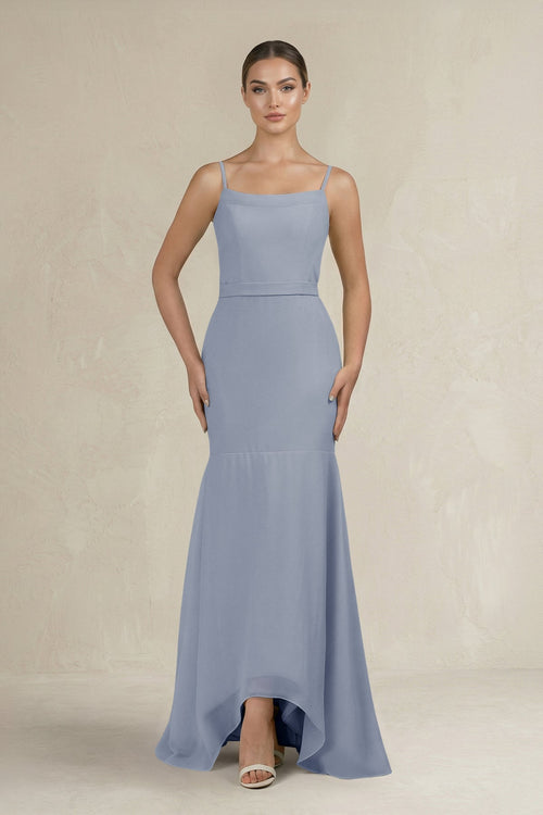 Cami Strap Mermaid Ruffled Chiffon Bridesmaid Dress in Twilight - KissProm Bridesmaid Dresses