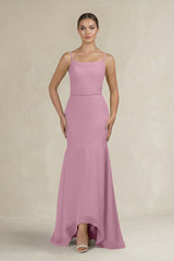 Cami Strap Mermaid Ruffled Chiffon Bridesmaid Dress in Vintage Mauve - KissProm Bridesmaid Dresses