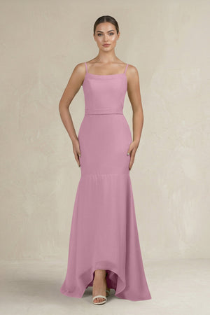 Cami Strap Mermaid Ruffled Chiffon Bridesmaid Dress in Vintage Mauve - KissProm Bridesmaid Dresses