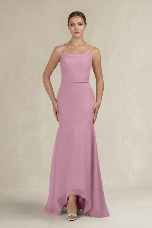 Cami Strap Mermaid Ruffled Chiffon Bridesmaid Dress in Vintage Mauve - KissProm Bridesmaid Dresses