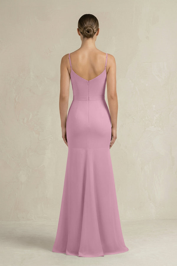 Cami Strap Mermaid Ruffled Chiffon Bridesmaid Dress in Vintage Mauve - KissProm Bridesmaid Dresses