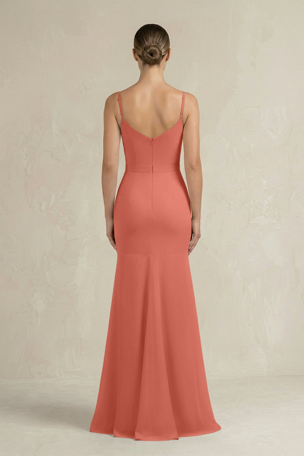 Cami Strap Mermaid Ruffled Chiffon Bridesmaid Dress in Wild Rose - KissProm Bridesmaid Dresses