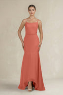 Cami Strap Mermaid Ruffled Chiffon Bridesmaid Dress in Wild Rose - KissProm Bridesmaid Dresses