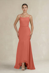 Cami Strap Mermaid Ruffled Chiffon Bridesmaid Dress in Wild Rose - KissProm Bridesmaid Dresses