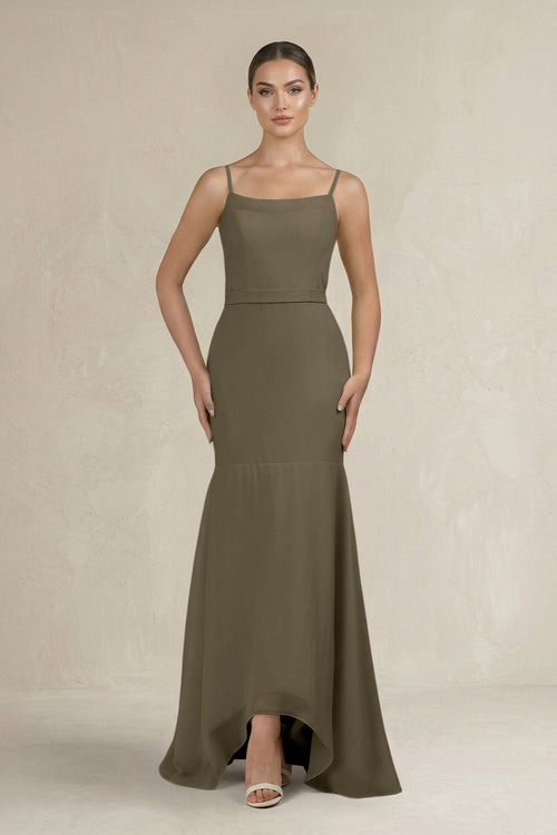 Cami Strap Mermaid Ruffled Chiffon Bridesmaid Dress in Willow Green - KissProm Bridesmaid Dresses