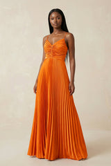 Cami Strap Pleated A - Line Bridesmaid Dress in Cinnamon - KissProm Bridesmaid Dresses