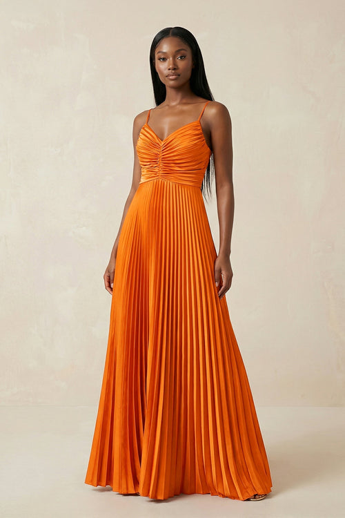 KissProm | Cinnamon Cami Strap Pleated A-Line Maxi Bridesmaid Dress