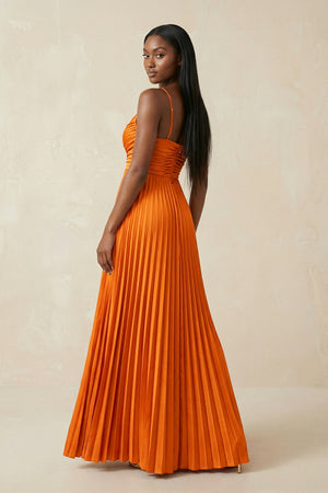Cami Strap Pleated A - Line Bridesmaid Dress in Cinnamon - KissProm Bridesmaid Dresses