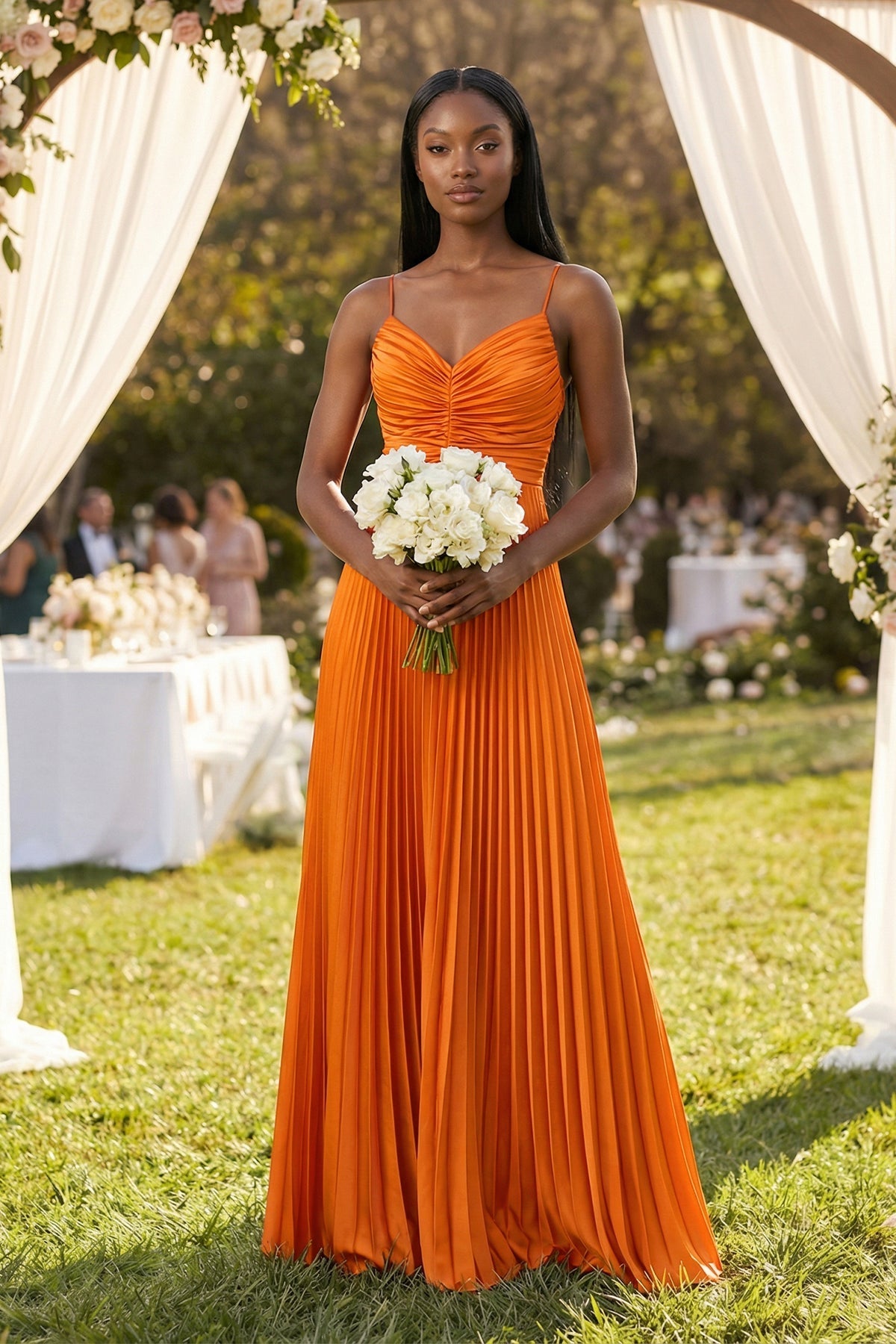 KissProm | Cinnamon Cami Strap Pleated A-Line Maxi Bridesmaid Dress