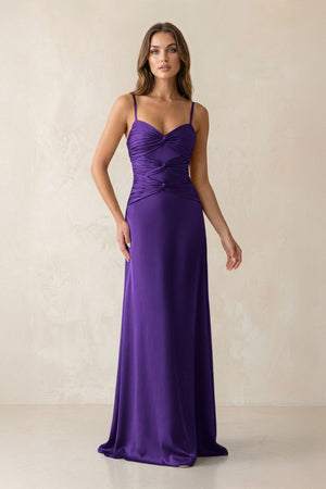 Cami Strap Pleated Sheath Satin Bridesmaid Dress in Amethyst - KissProm Bridesmaid Dresses