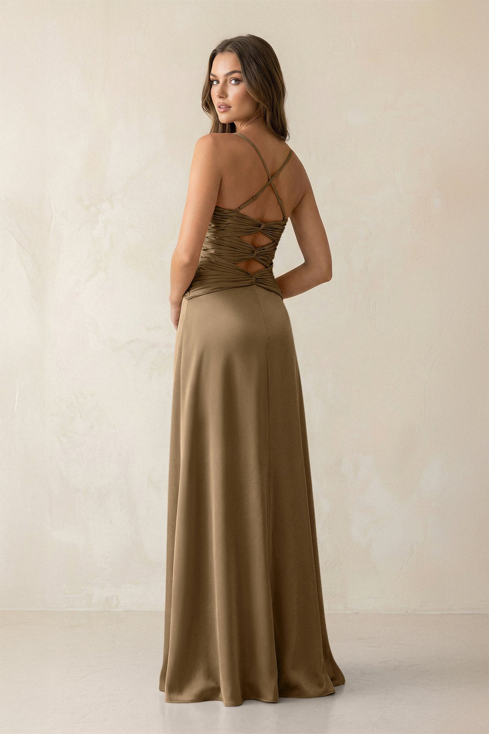 Cami Strap Pleated Sheath Satin Bridesmaid Dress in Apple Cinnamon - KissProm Bridesmaid Dresses