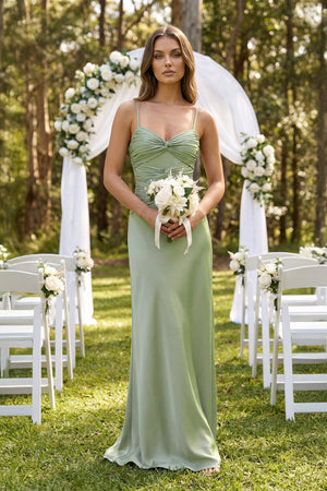 Cami Strap Pleated Sheath Satin Bridesmaid Dress in Dove Gray - KissProm Bridesmaid Dresses