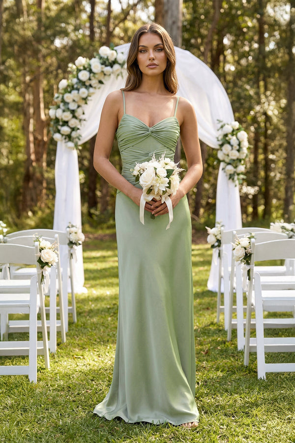 Cami Strap Pleated Sheath Satin Bridesmaid Dress in Dove Gray - KissProm Bridesmaid Dresses