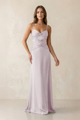 Cami Strap Pleated Sheath Satin Bridesmaid Dress in Dusk - KissProm Bridesmaid Dresses