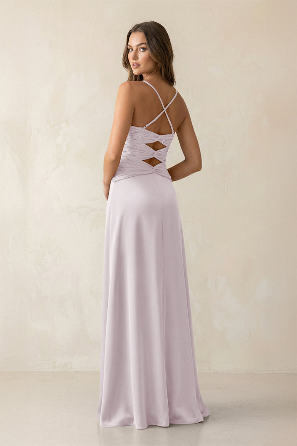 Cami Strap Pleated Sheath Satin Bridesmaid Dress in Dusk - KissProm Bridesmaid Dresses