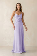 Cami Strap Pleated Sheath Satin Bridesmaid Dress in Lavender - KissProm Bridesmaid Dresses