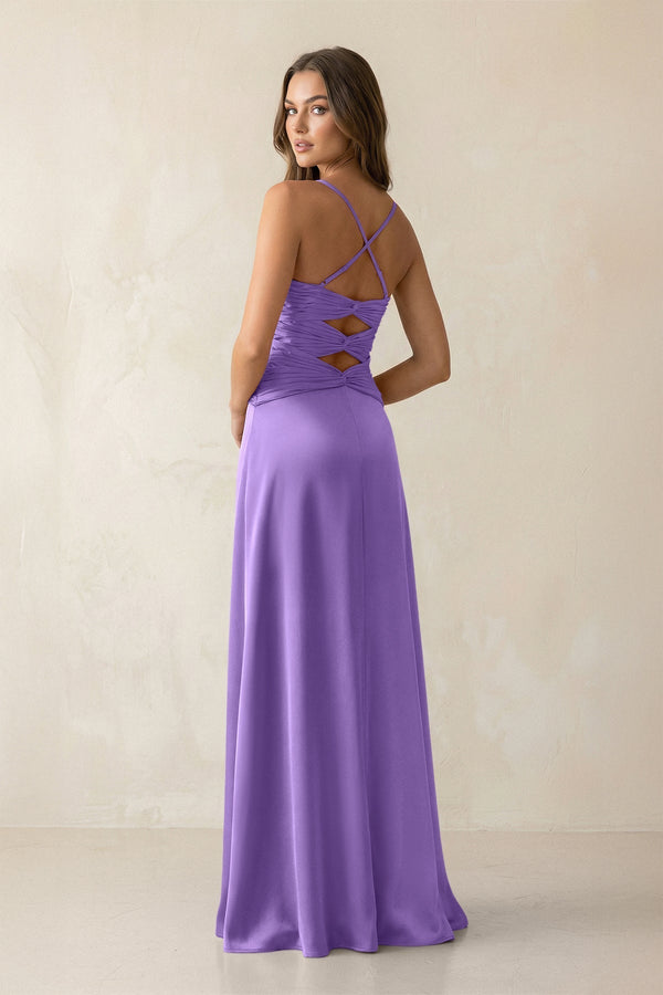 Cami Strap Pleated Sheath Satin Bridesmaid Dress in Lilac - KissProm Bridesmaid Dresses
