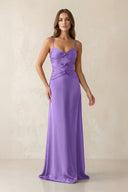 Cami Strap Pleated Sheath Satin Bridesmaid Dress in Lilac - KissProm Bridesmaid Dresses
