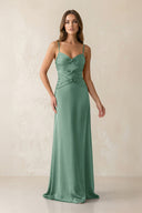 Cami Strap Pleated Sheath Satin Bridesmaid Dress in Mint Green - KissProm Bridesmaid Dresses