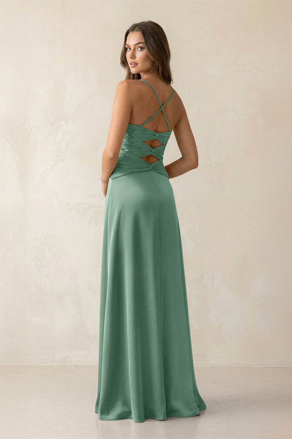 Cami Strap Pleated Sheath Satin Bridesmaid Dress in Mint Green - KissProm Bridesmaid Dresses