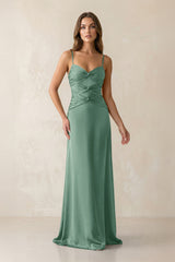 Cami Strap Pleated Sheath Satin Bridesmaid Dress in Mint Green - KissProm Bridesmaid Dresses