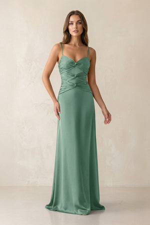 Cami Strap Pleated Sheath Satin Bridesmaid Dress in Mint Green - KissProm Bridesmaid Dresses