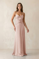 Cami Strap Pleated Sheath Satin Bridesmaid Dress in Pale Blush - KissProm Bridesmaid Dresses