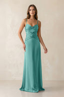 Cami Strap Pleated Sheath Satin Bridesmaid Dress in Pale Pistachio - KissProm Bridesmaid Dresses