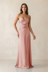 Cami Strap Pleated Sheath Satin Bridesmaid Dress in Rose Petal - KissProm Bridesmaid Dresses