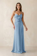 Cami Strap Pleated Sheath Satin Bridesmaid Dress in Sky Blue - KissProm Bridesmaid Dresses