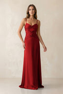 Cami Strap Pleated Sheath Satin Bridesmaid Dress in Spice - KissProm Bridesmaid Dresses