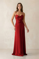 Cami Strap Pleated Sheath Satin Bridesmaid Dress in Spice - KissProm Bridesmaid Dresses