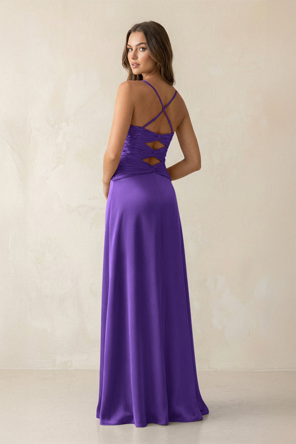 Cami Strap Pleated Sheath Satin Bridesmaid Dress in Tahiti - KissProm Bridesmaid Dresses