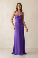 Cami Strap Pleated Sheath Satin Bridesmaid Dress in Tahiti - KissProm Bridesmaid Dresses