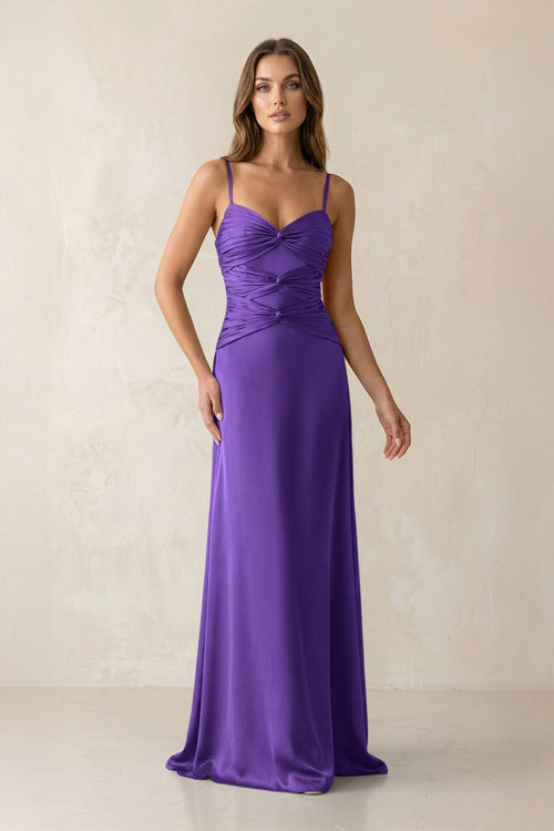 Cami Strap Pleated Sheath Satin Bridesmaid Dress in Tahiti - KissProm Bridesmaid Dresses