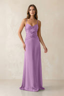 Cami Strap Pleated Sheath Satin Bridesmaid Dress in Vintage Mauve - KissProm Bridesmaid Dresses