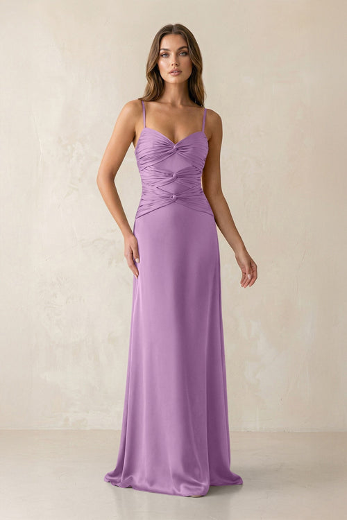 Cami Strap Pleated Sheath Satin Bridesmaid Dress in Vintage Mauve - KissProm Bridesmaid Dresses