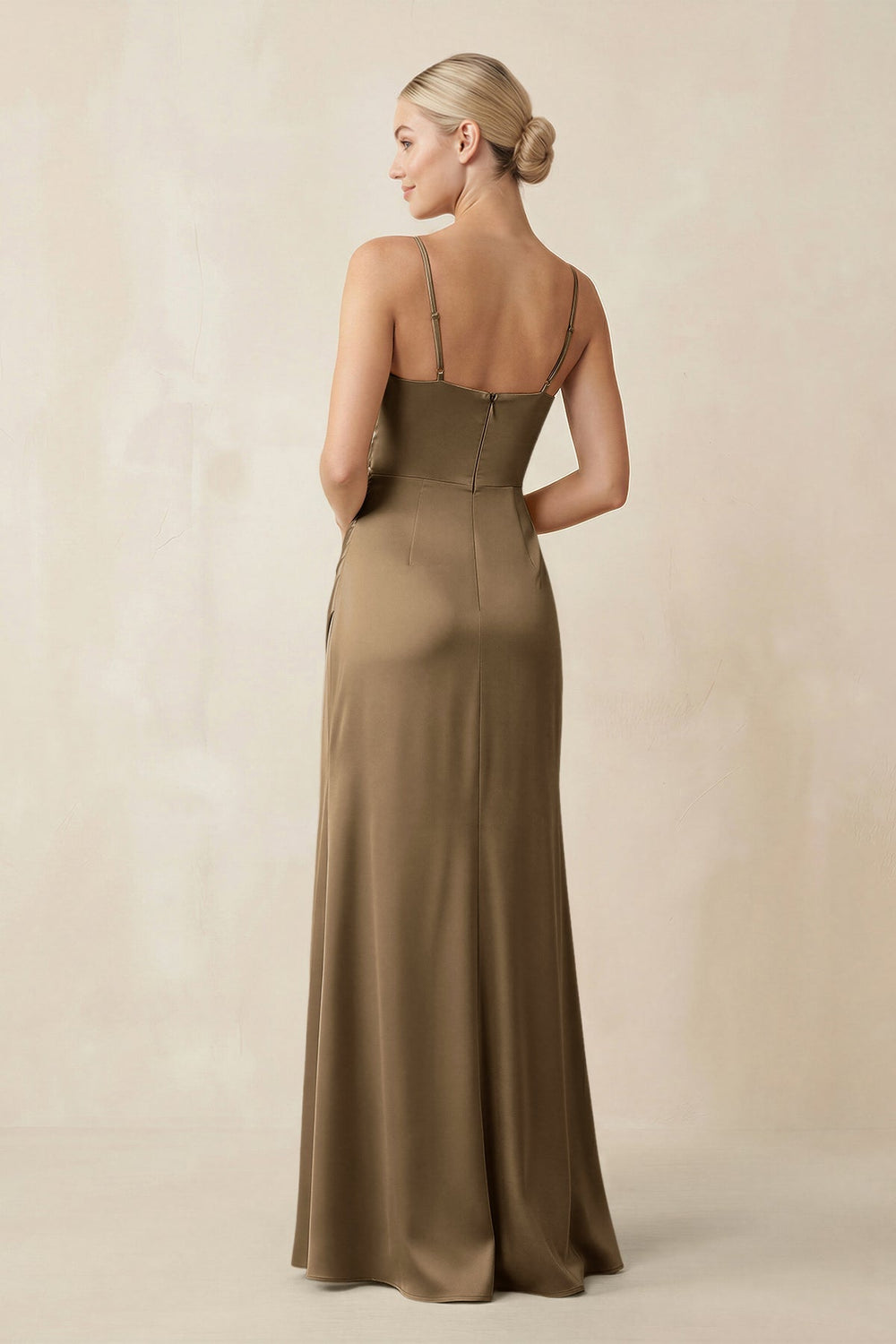 Cami Strap Ruched Satin Sheath Bridesmaid Dress in Apple Cinnamon - KissProm Bridesmaid Dresses